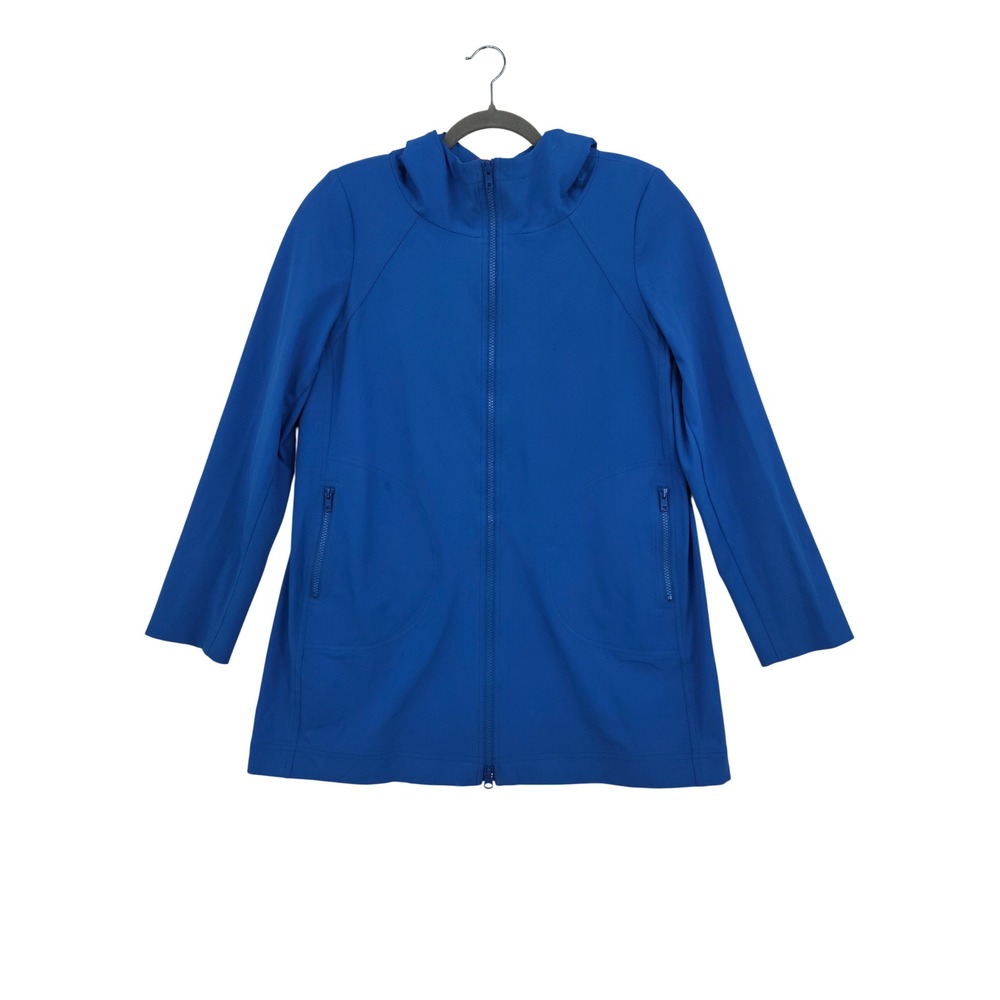 Nina‎ McLemore 3XDRY Hooded Rain Jacket Blue Full Zip Stretch Rain Coat Size P
